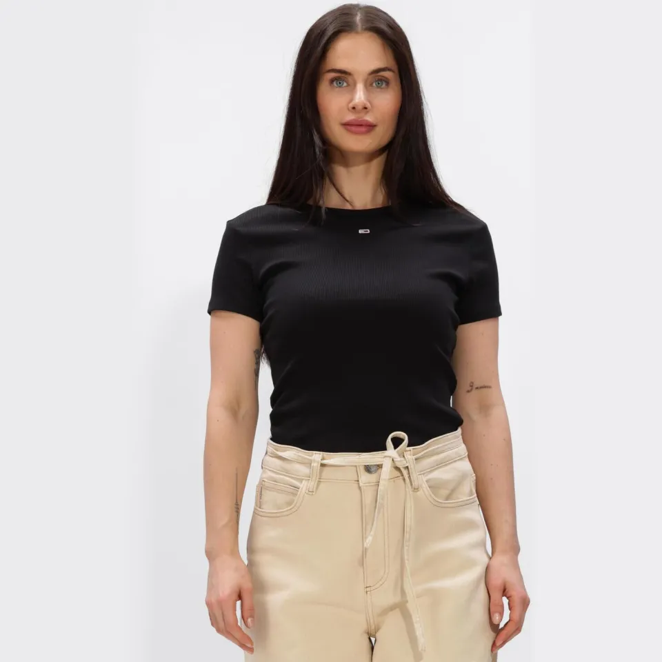 Tommy Jeans TJW Slim Essential Rib SS t-shirt zwart, foto 2