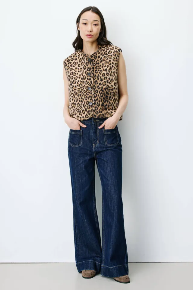 Grace & Mila gilet met panterprint - bruin/ecru