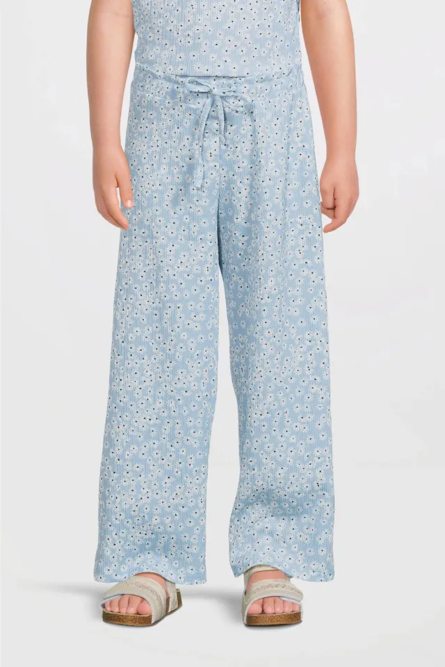 Anytime wide leg crinkle broek bloemenprint lichtblauw, foto 3