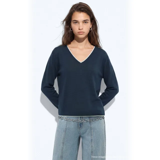 Mango TEEN gebreide trui - marineblauw Marineblauw/wit