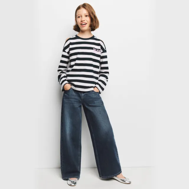 Mango Kids low waist wide leg jeans - donkerblauw Dark blue denim