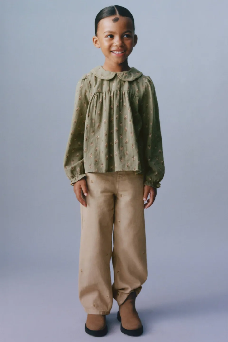 Mango Kids regular fit wide leg jeans met borduursels - lichtbeige