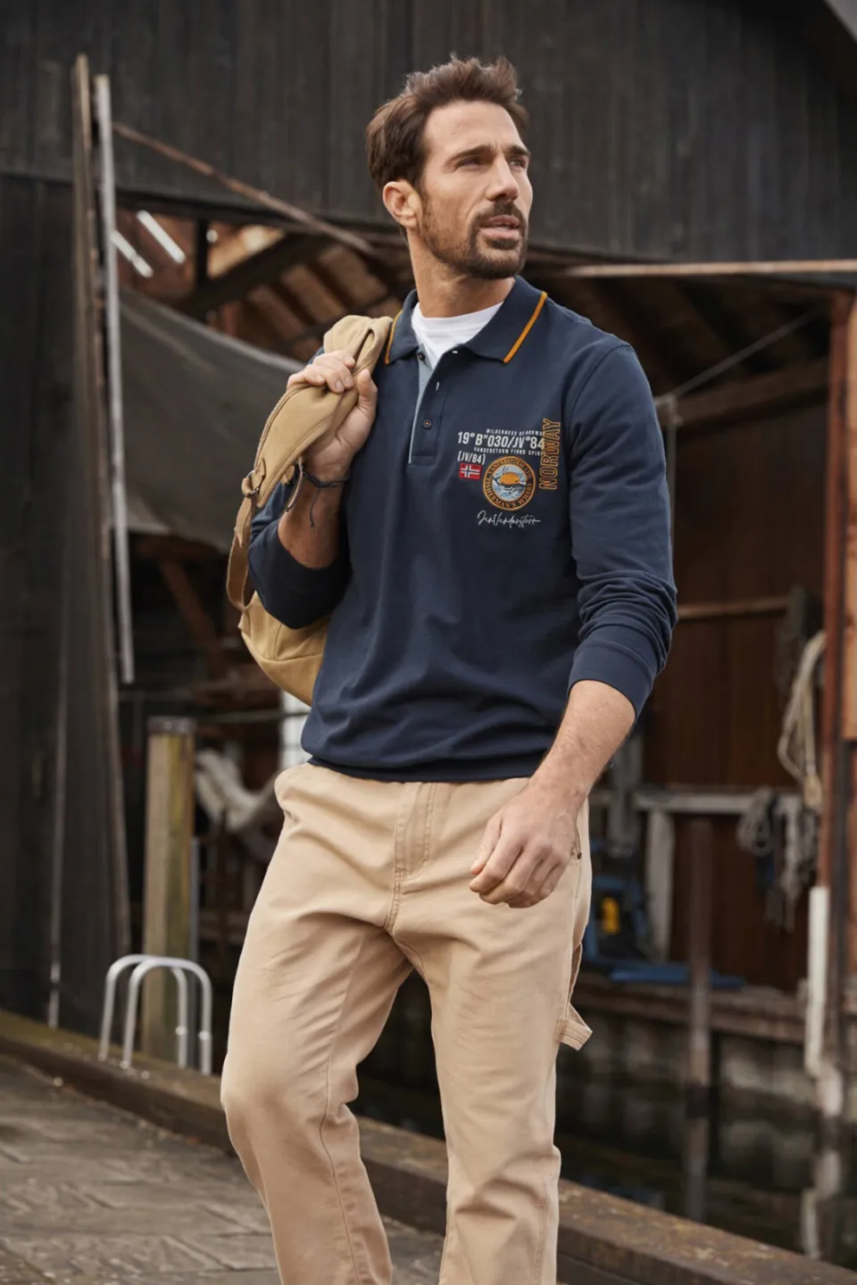 Jan Vanderstorm +FIT Collectie oversized polo LOKI Plus Size met printopdruk donkerblauw, foto 5