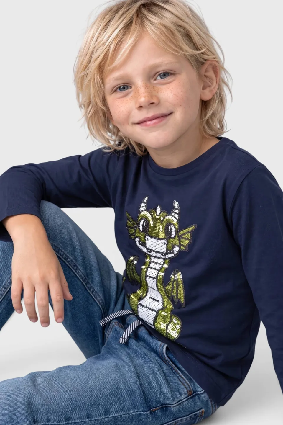 s.Oliver longsleeve met pailletten en print donkerblauw, foto 4