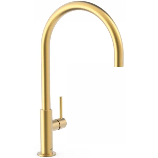 Tres Keukenmengkraan Tres Study Exclusive 1-Hendel Uitloop Gebogen 26 cm Rond Mat Goud