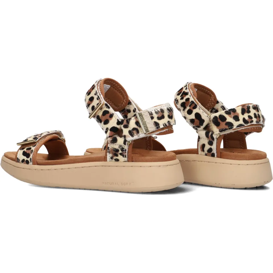 Woden leren sandalen met ponyhair en panterprint beige/bruin/zwart, foto 5