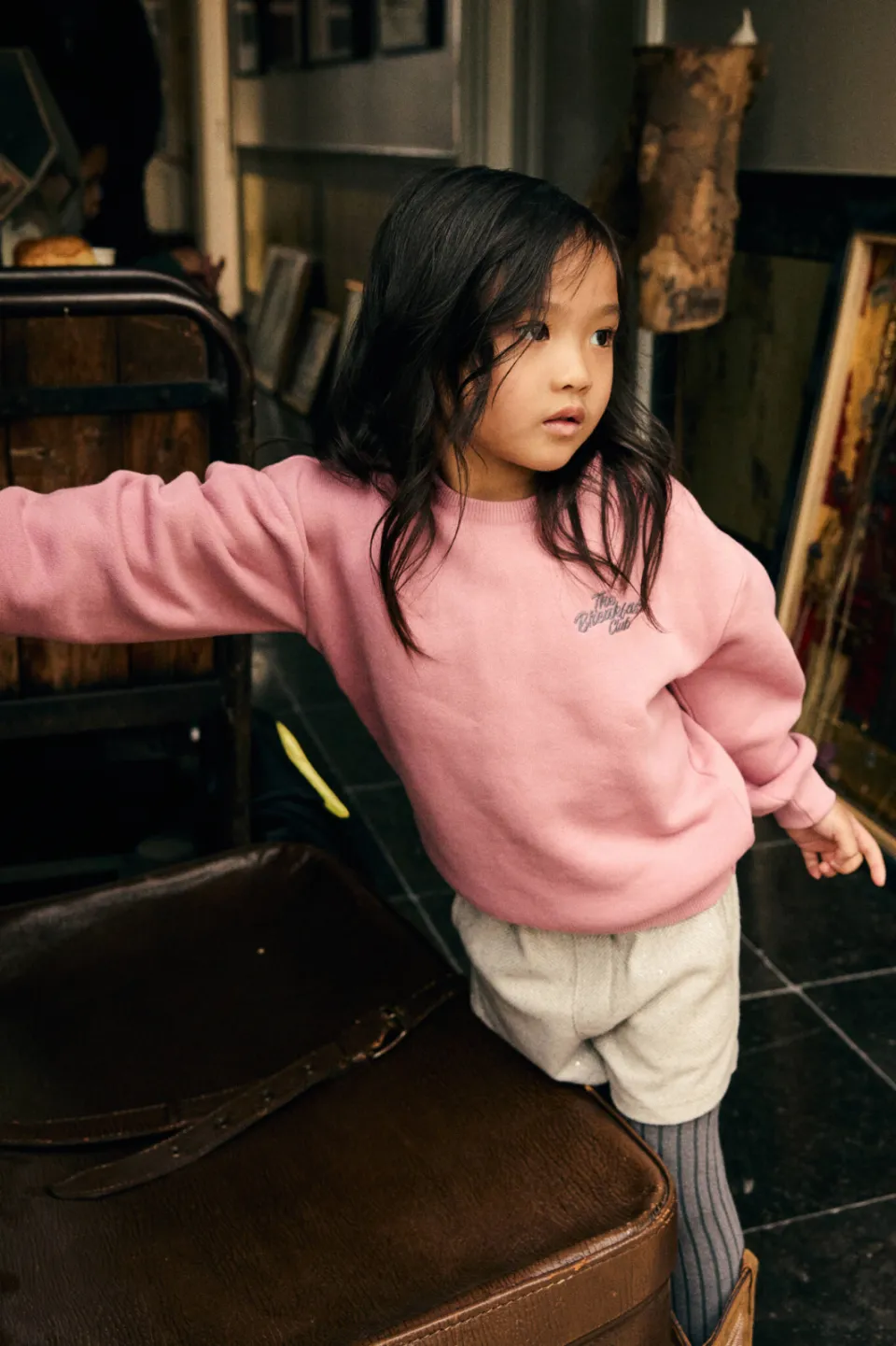 Daily7 rechtvallende sweater met backprint - oudroze