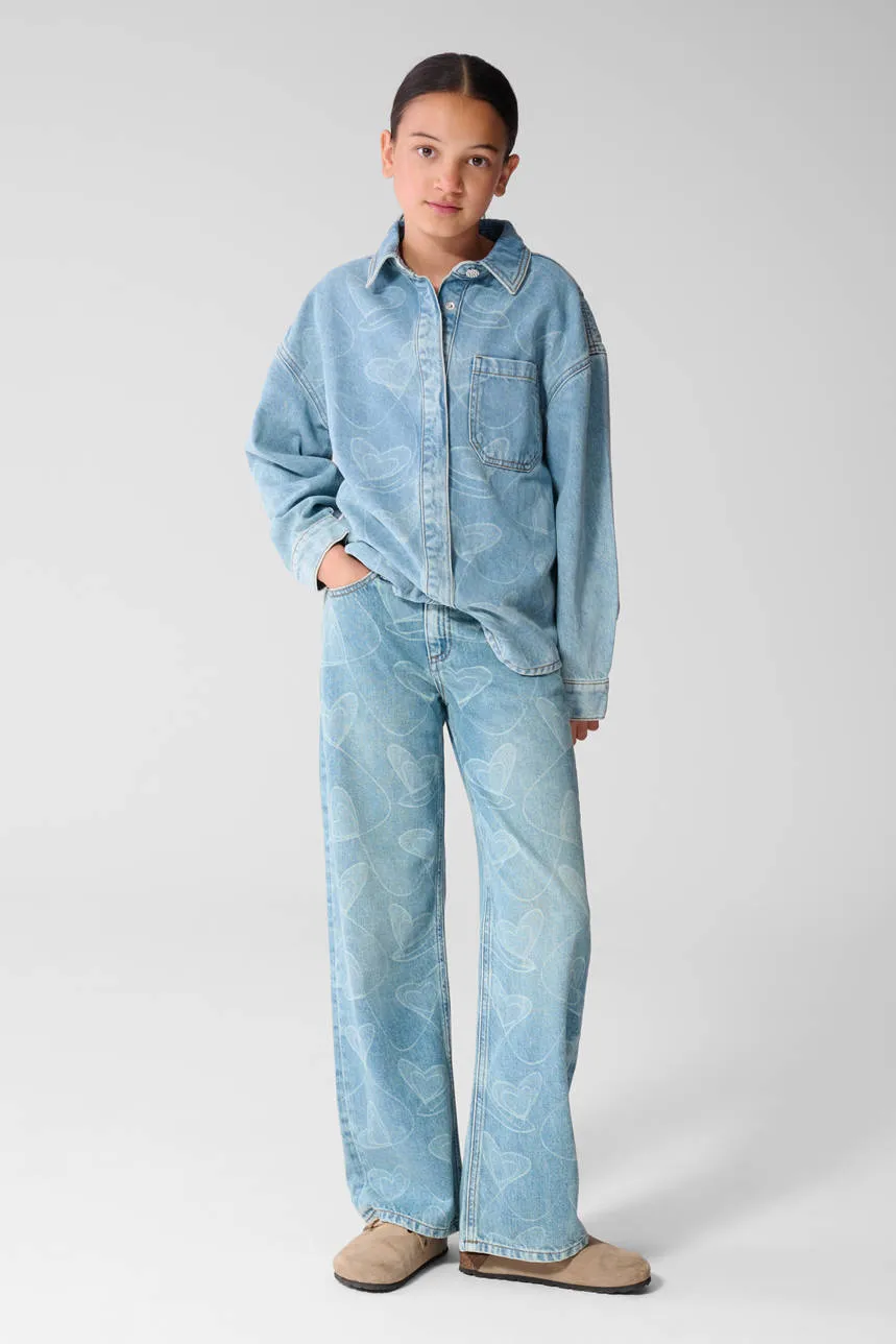 Shoeby wide leg jeans met hartjes - lichtblauw