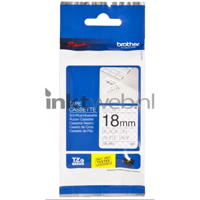 Brother TZE-SE4 veiligheidstape zwart op wit breedte 18 mm