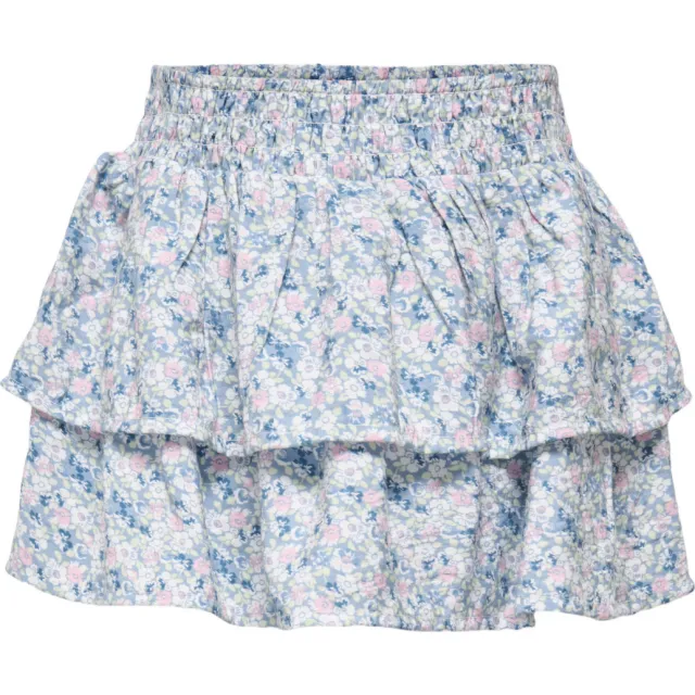 Only Kids Mini gebloemde strokenrok lichtblauw Lichtblauw/roze