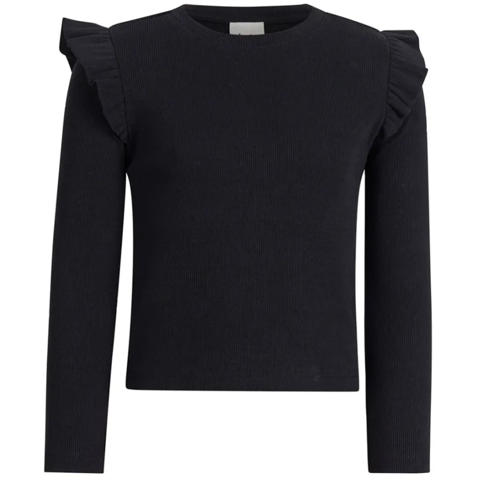 Shoeby ribgebreide top met ruches zwart, foto 2