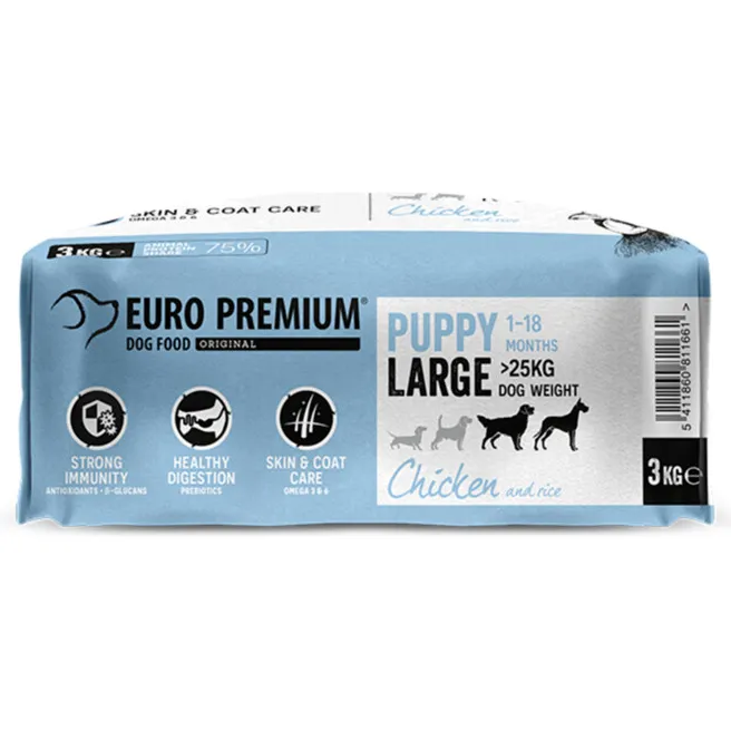 Euro-Premium Puppy Large Kip - Rijst 3 kg, foto 4