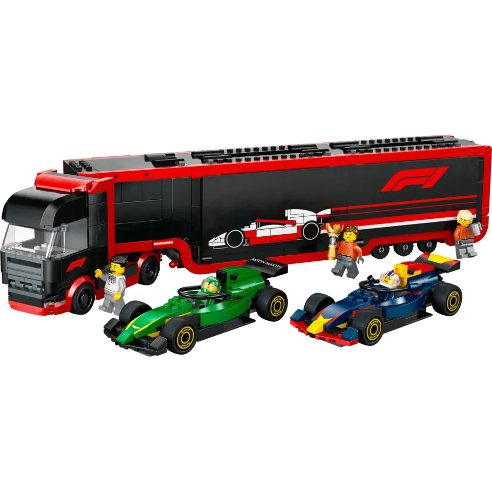 Lego City F1® truck met RB20 en AMR24 F1® auto's 60445