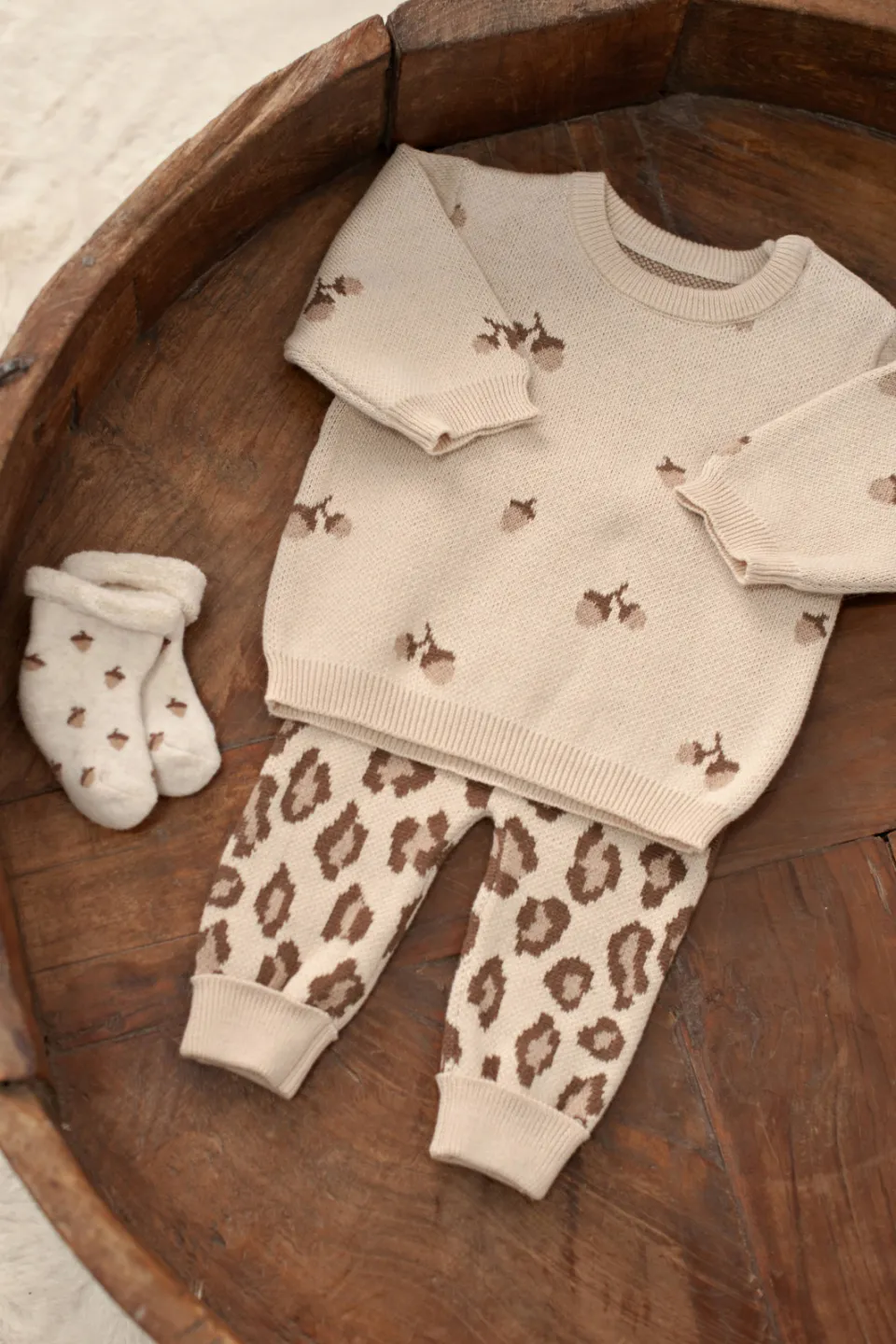 Feetje jacquard babybroek panterprint zand, foto 3