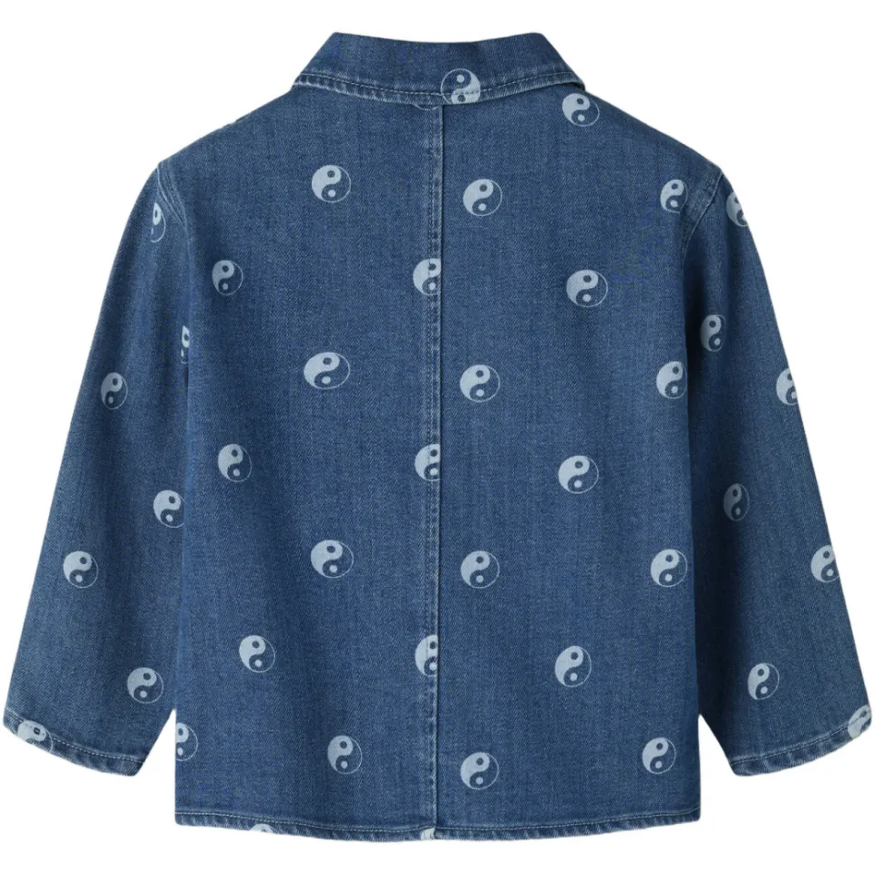 Lil' Atelier MINI denim overshirt met print - Dark blue denim, foto 3