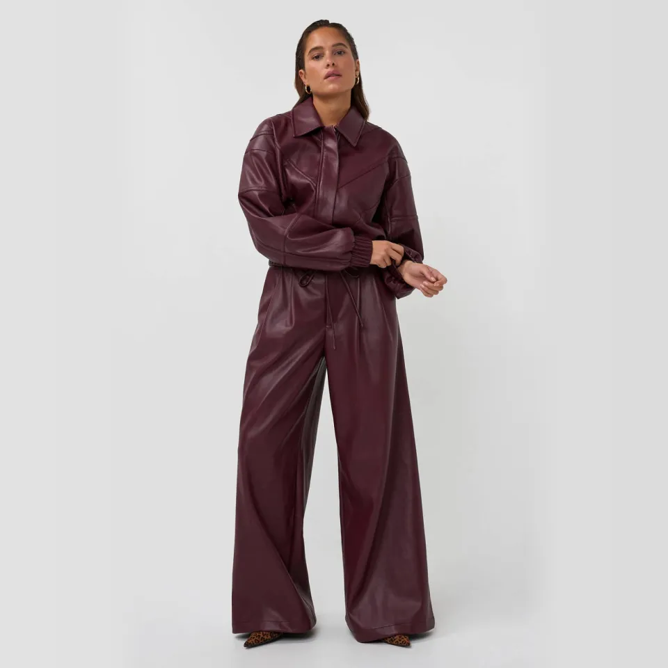 AMAYA Amsterdam imitatieleren wide leg broek - donkerrood, foto 3