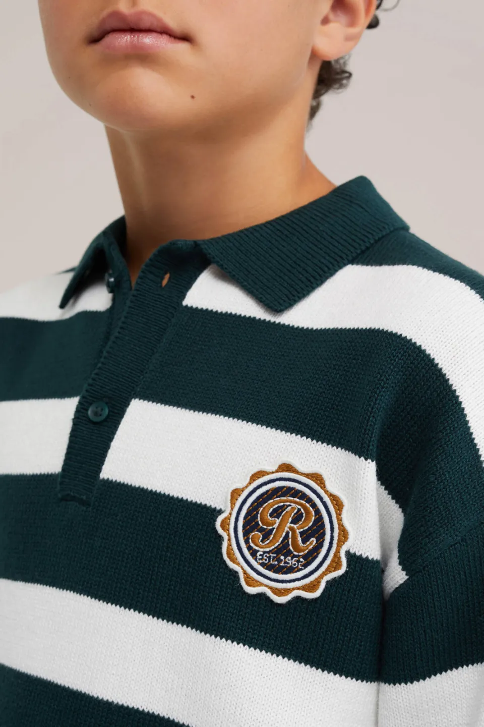 WE Fashion gebreide gestreepte trui met patches - groen/wit, foto 6