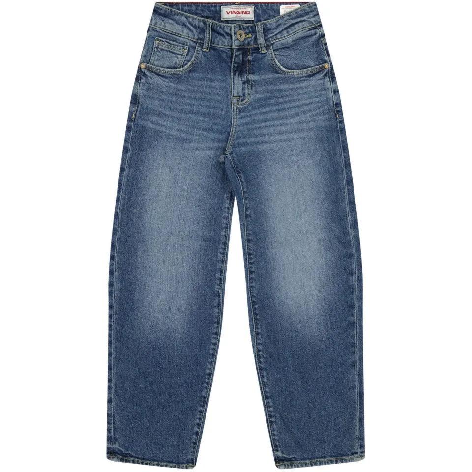Vingino Keaton baggy jeans - Mid Blue Wash Blauw Jongens Denim Effen