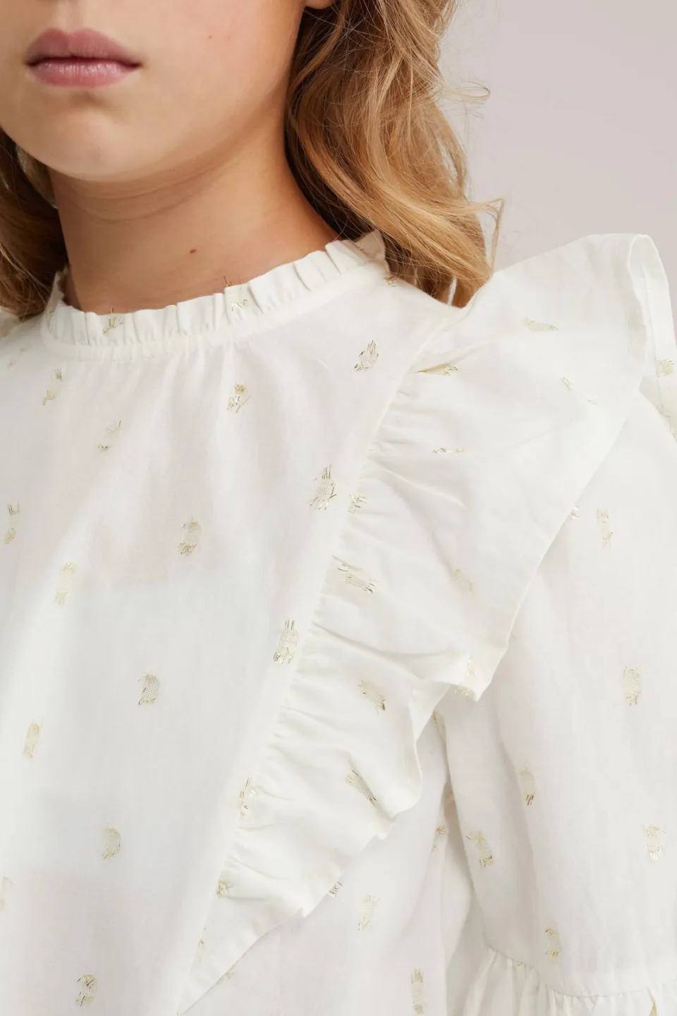WE Fashion blousetop met ruches en print wit, foto 6