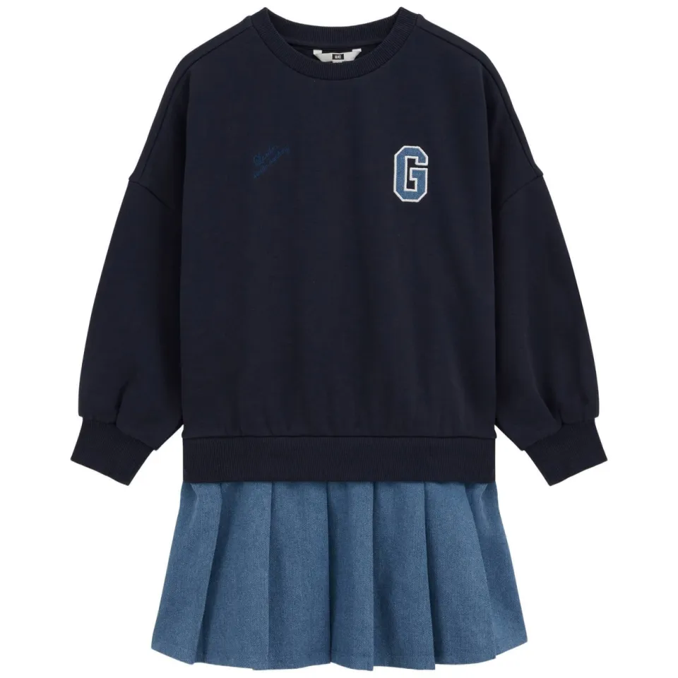WE Fashion midi sweatjurk donkerblauw/lichtblauw, foto 2