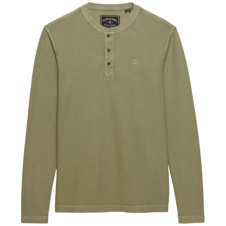 Superdry regular fit longsleeve met wafelstructuur - light khaki green, foto 4