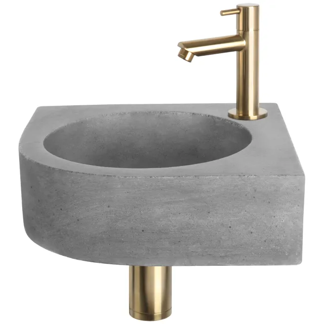 Differnz Fonteinset Differnz Cleo 31.5x31.5x10 cm Beton Donker Grijs Met Kraan Recht Mat Goud