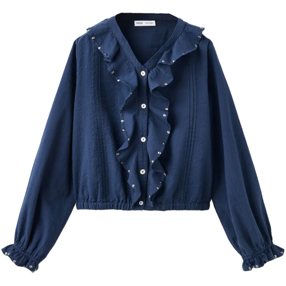 Mango blouse met ruches en studs marineblauw, foto 2