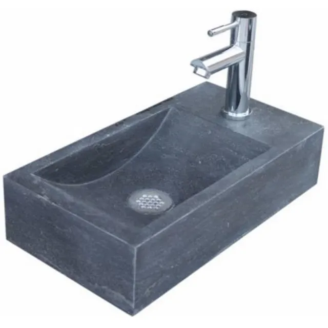 Sanilux Fontein Sanilux Recto Mini Natuursteen 36x18x10 cm Antraciet (kraangat links)