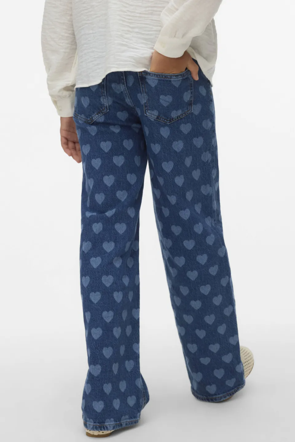 Vero Moda GIRL high waist wide leg jeans met hartjes medium blue denim, foto 4