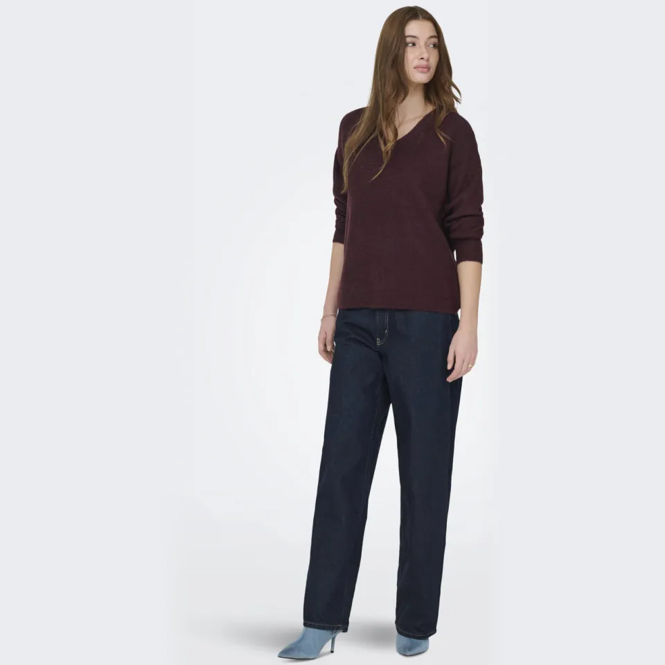 Only pullover donkerrood gebreid