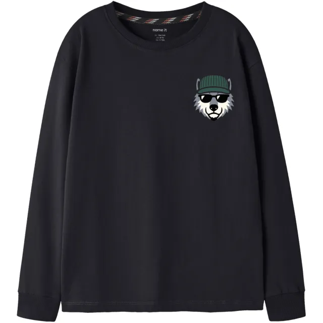 NAME IT rechtvallende longsleeve met patches en print zwart