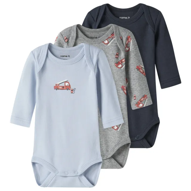 NAME IT BABY romper - blauw/grijs/donkerblauw (set van 3) Multi