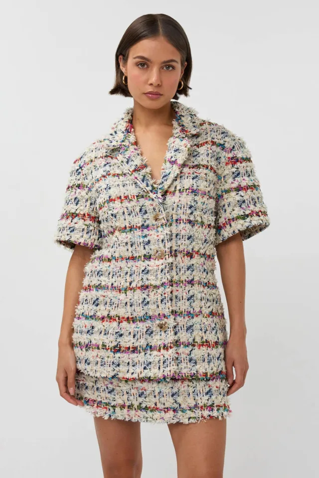 Studio AMAYA tweed geruit regular blazer ecru Multi