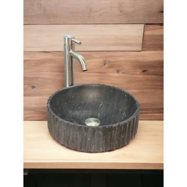 Casajoy Waskom Casajoy Kenzo Rond 36cm Natuursteen Ribbelrand Zwart