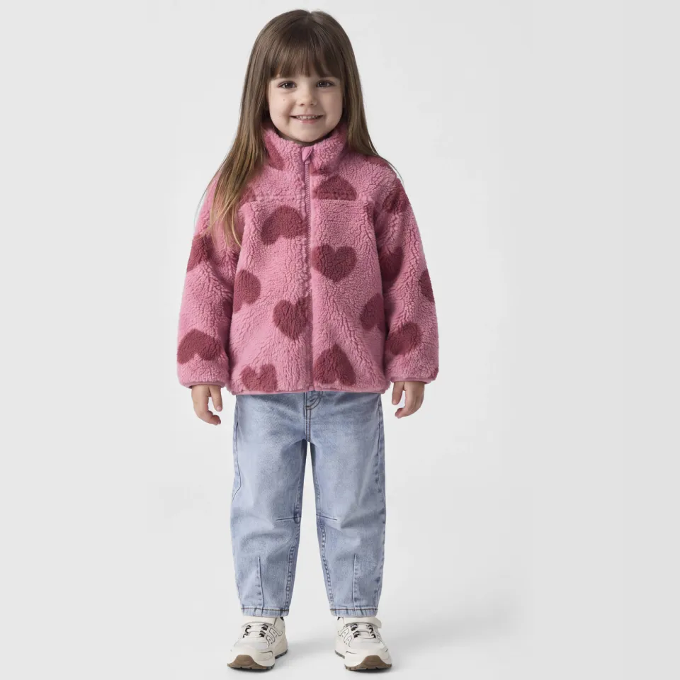 NAME IT MINI teddy jas met hartjes roze Roze/rood