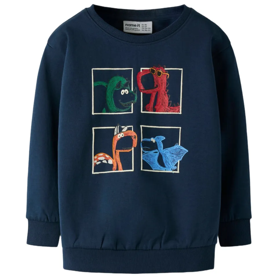 NAME IT MINI rechtvallende sweater met print - donkerblauw, foto 3