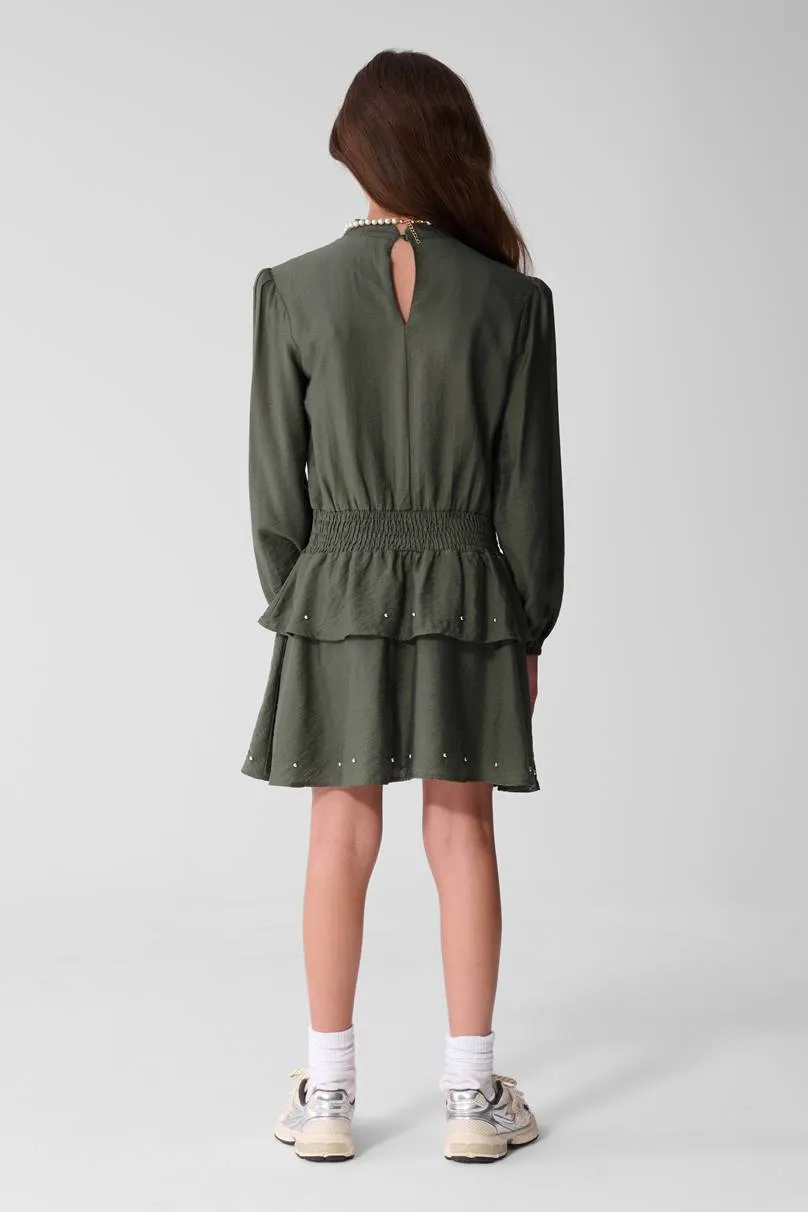 Shoeby midi jurk met smockwerk donkergroen, foto 7