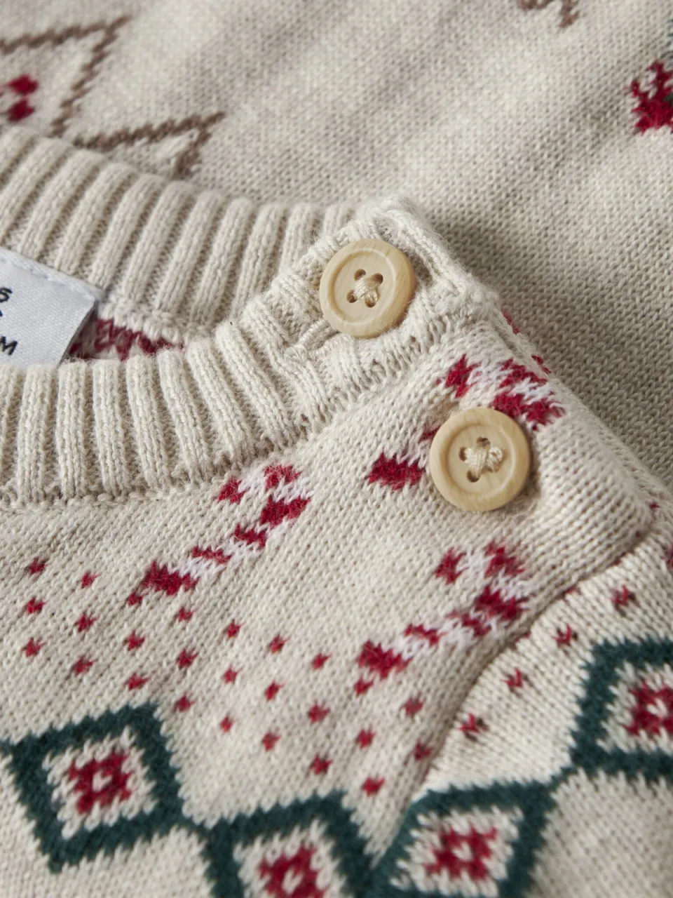 NAME IT BABY rechtvallende jacquard kersttrui met print - beige/multicolor, foto 3