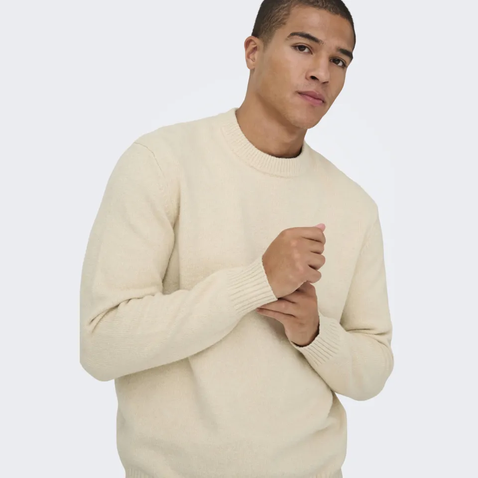 Only & Sons regular fit gebreide trui met wol - oatmeal, foto 5