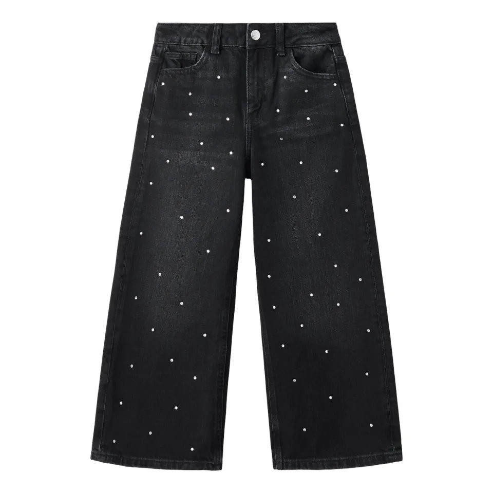 Mango Kids culotte jeans met strass steentjes - zwart, foto 2