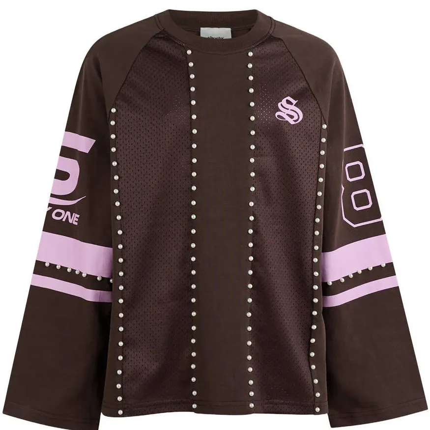Shoeby gestreepte longsleeve donkerbruin/roze, foto 2