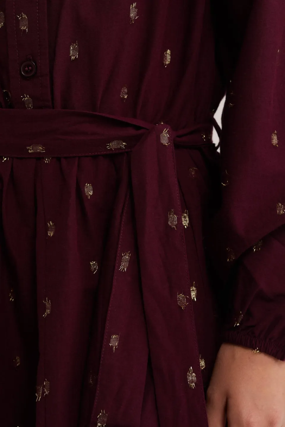 WE Fashion korte jurk met glitterprint donkerrood donkerrood/goud, foto 6