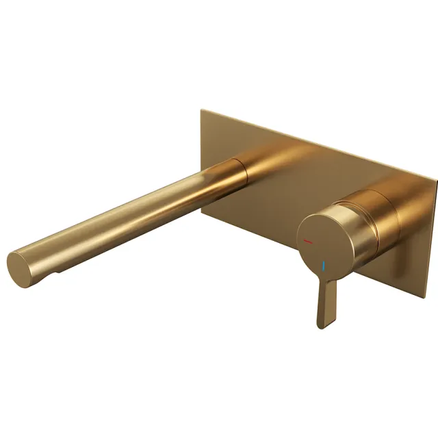 Brauer Inbouw Wastafelmengkraan Brauer Gold Edition Coldstart Rechte Uitloop Halfronde Hendel Rechts Geborsteld Goud PVD Met Afdekplaat