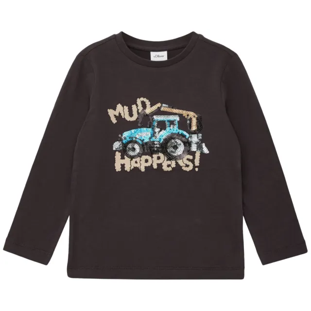 S.Oliver longsleeve met pailletten en print donkerbruin, foto 2