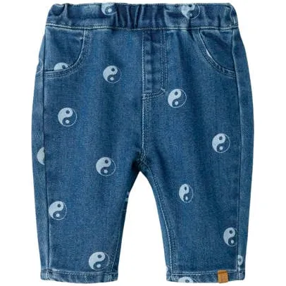 Lil' Atelier BABY NBMLIVO loose fit jeans met print - donkerblauw Jongens Denim Dark blue denim