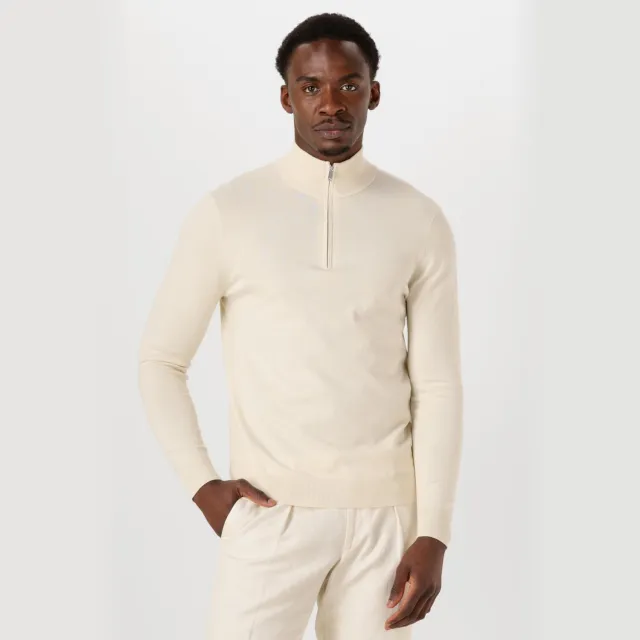 Profuomo Heren Truien & Vesten Half Zip Luxury Basic - Wit ecru