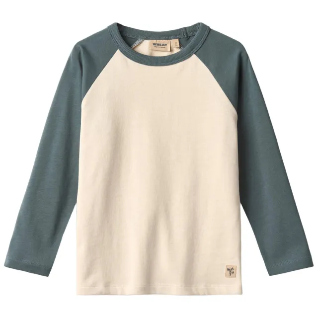 Wheat raglan longsleeve beige Donkergroen/beige