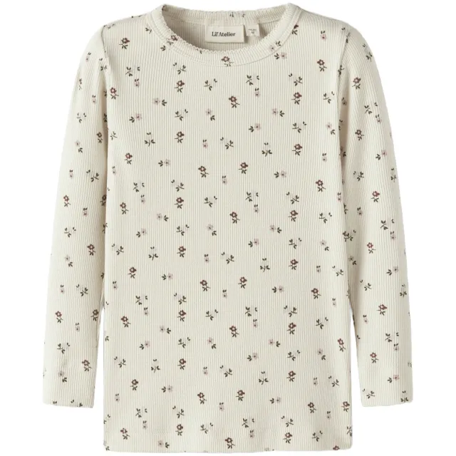 Lil' Atelier Mini aansluitend longsleeve ecru met print