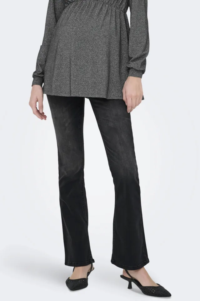 Only MATERNITY high waist zwangerschaps flared jeans black denim Washed black