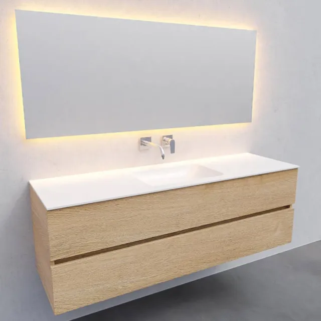 Boss & Wessing Badkamermeubel Solid Surface AQS Oslo 150x46 cm Midden Wood Washed Oak Boss & Wessing Houtlook